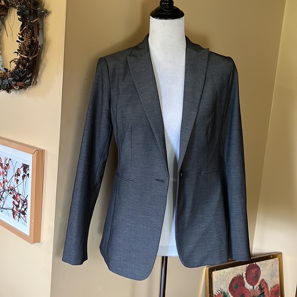 ANN TAYLOR Size 0 Cllassic Gray Stretch 1-Button Career Blazer $198 NEW - Picture 3 of 13